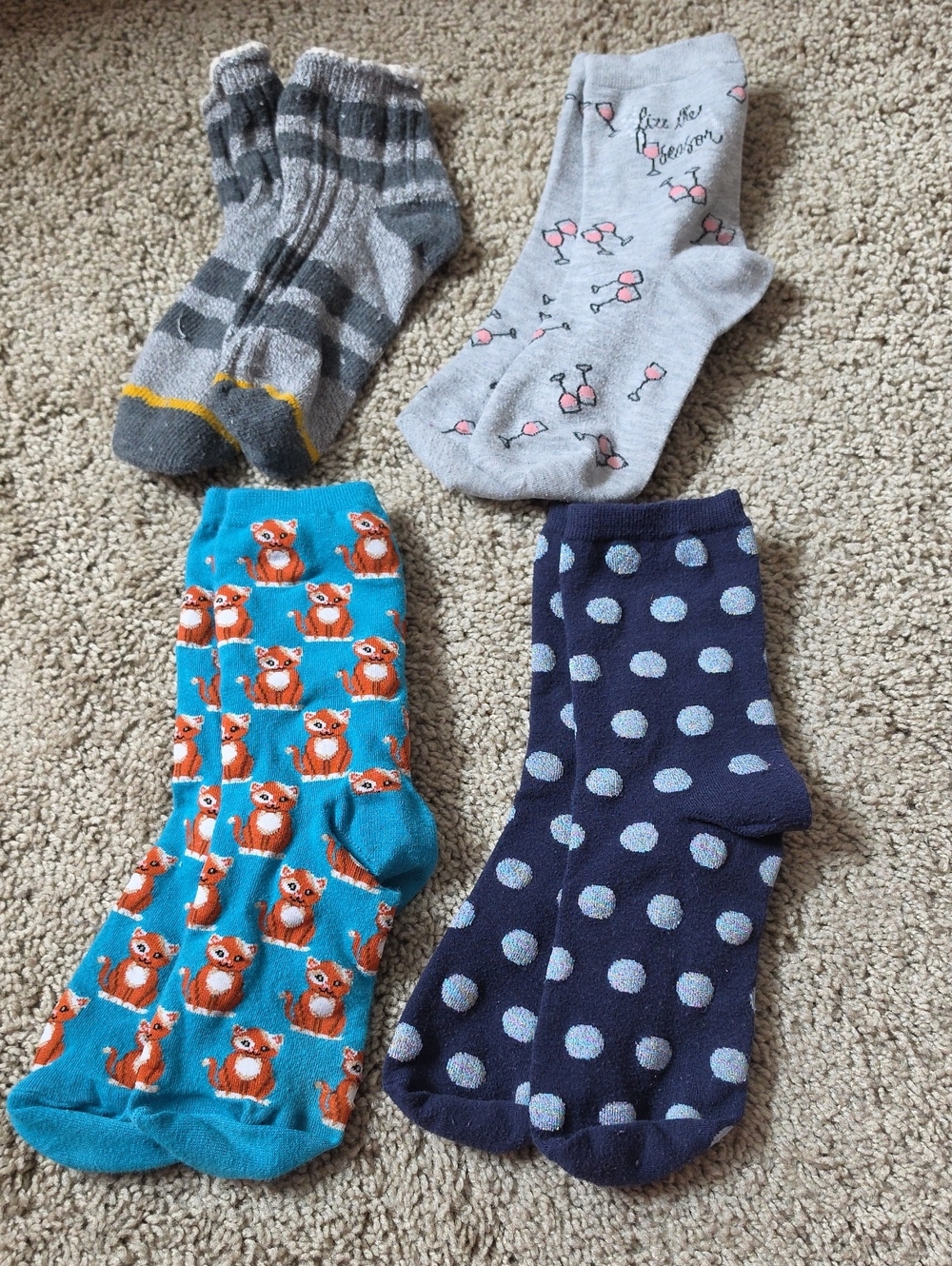 Women’s Assorted Patterned Socks - Gray, Teal, Navy & Light Gray